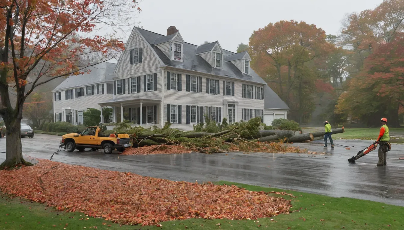 A local provider crew safely cutting a storm-fallen tree near a home in Media