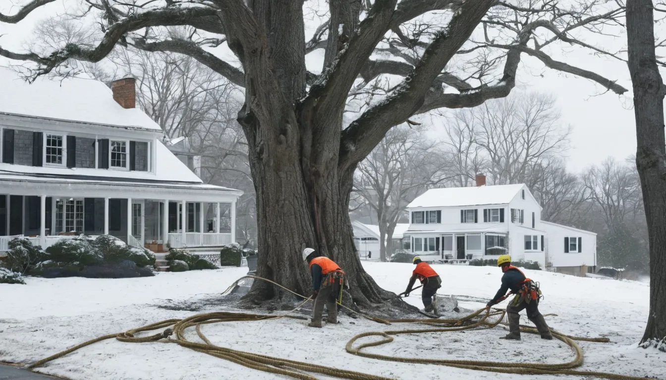 A tree being safely taken down near a Cape Cod style home in Media